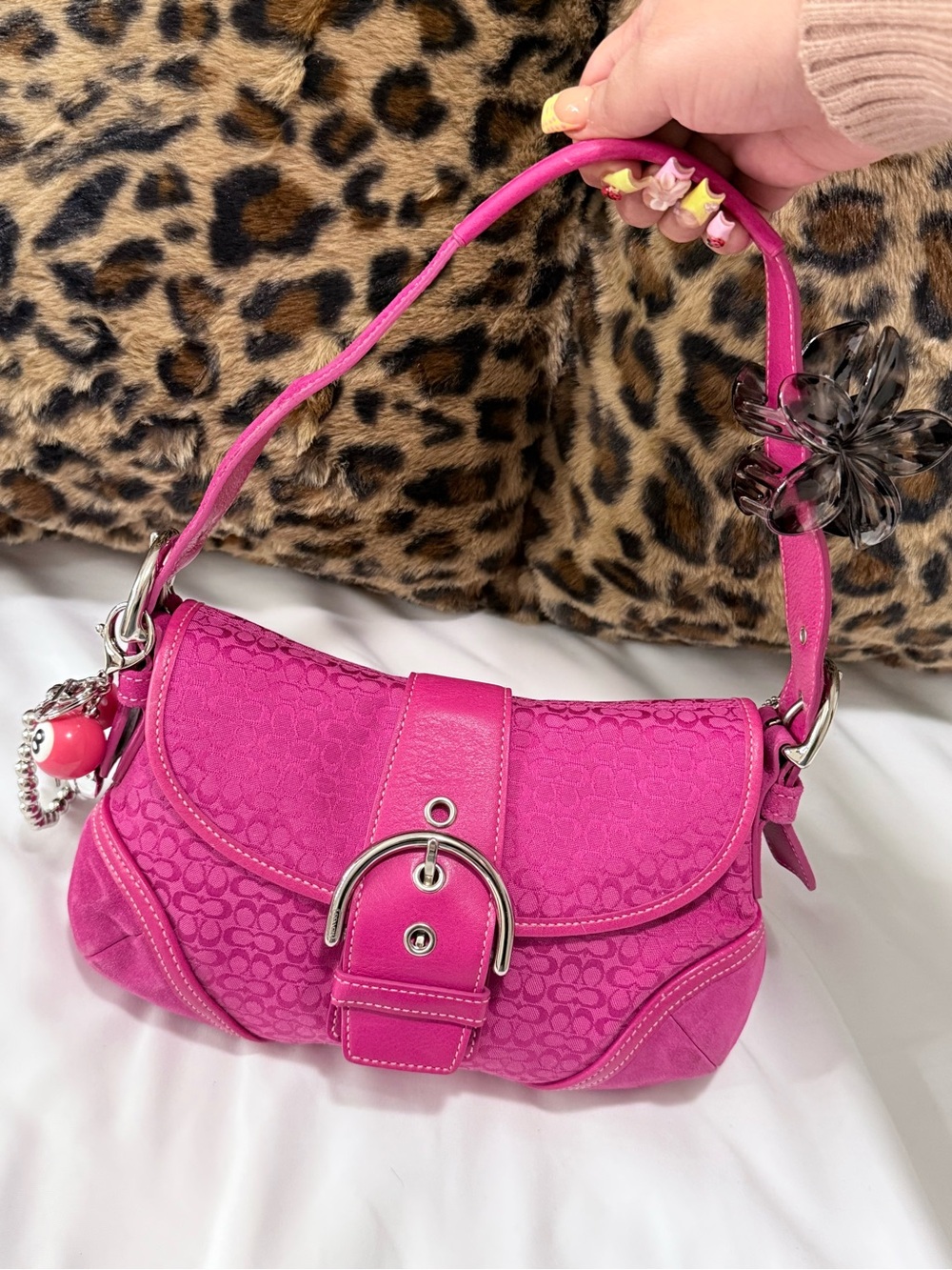 Hot Pink Signature-Pattern Shoulder Bag